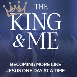 Logo for The King & Me with a crown and a faith-inspired message.