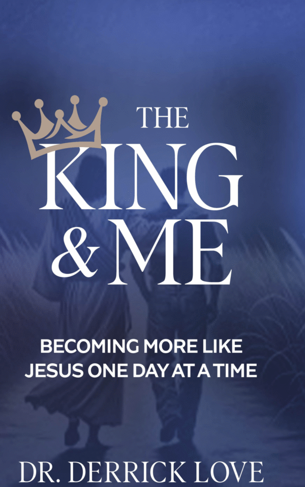 Logo for The King & Me with a crown and a faith-inspired message.